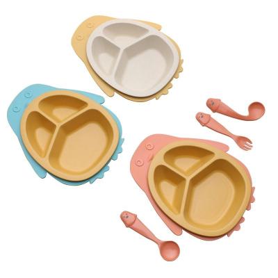 China Wheat Straw Dinner Plate Children's Viable Tableware Set Cartoon Spoon Bifurcate Divided Portable Gifts To Platter Gifts for sale