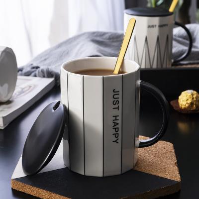 China Office Creative Simple Creative Simple Geometric Striped Nordic Personality Nordic Statics Couple Mug CHINA OEM FACTORY FACTORY Ceramic Tea and Coffee Mug for sale