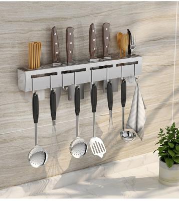 China CHINA FACTORY OEM Kitchen Stainless Steel Punch Free Knife Holder Thickened Wall Mounted Hook Chopsticks Tube Storage Rack for sale