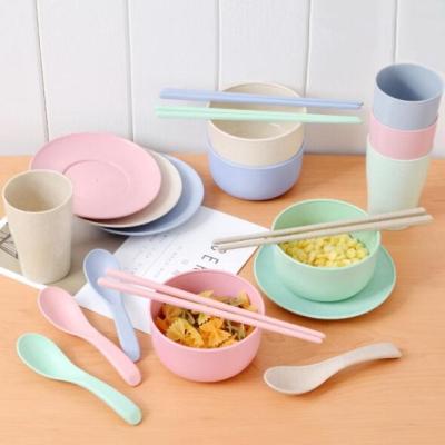 China 3pcs/Viable Set Custom Cute Kids Tableware Kindergarten Cartoon Biodegradable Wheat Fiber Tableware Feeding Dishes for sale