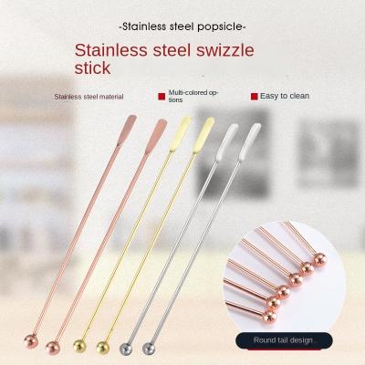 China Viable Stainless Steel Cocktail Stick Round Head Stirring Long Rod Handle Bar Wine Mixer Tool Juice Coffee Milk Tea Stirrer for sale