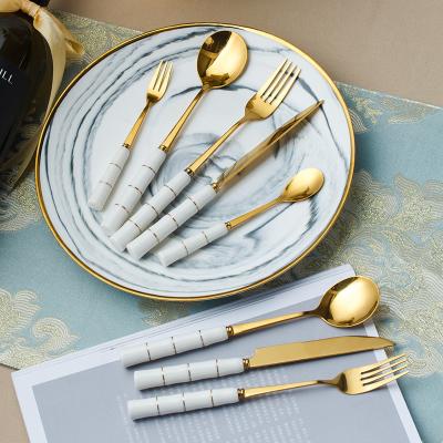 China OEM FACTORY Viable CHINA Style Cutlery Stainless Steel Porcelain Handle Knife, Fork and Spoon Dinnerware Set WHOLESALE European Gift for sale