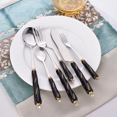 China WHOLESALE CHINA OEM FACTORY Stainless Steel Cutlery Western Black Marble Handle Viable Porcelain High Grade Wire Dinnerware Set for sale