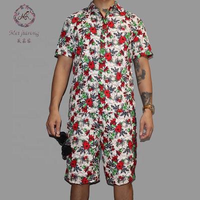 China 2021 New Fashion Men's Fashion Beach Vacation Street Wear Short Shirt Print Pants Two-piece Suit QUICK DRY for sale