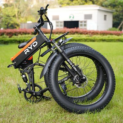 China Aluminum alloy RYD 26 inch 500W 750W 7 speed road e bike mountain bike electric folding bike with suspension system for sale