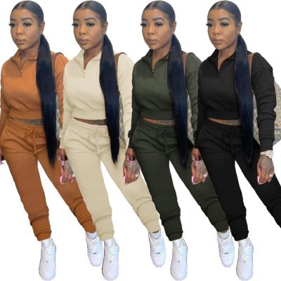 China New Arrival Lapel Zipper Crop QUICK DRY Tops And Solid Jogger Set Women Sweatpants Pants Two Piece Set For Fall for sale