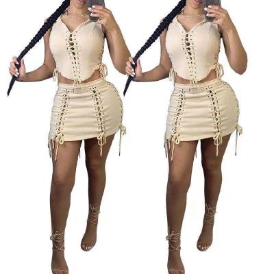 China QUICK DRY fashion lace up top women skirts set chic 2 piece outfits for summer for sale