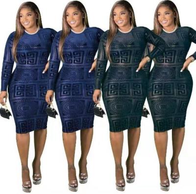 China 2022 Autumn Anti-Static Dress Long Sleeve Bodycon Dresses For Plus Size Women 4xl Sheer Dress for sale