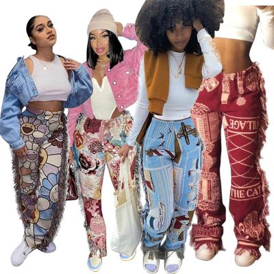 China 2021 Hot Sale Fashionable Anti-Wrinkle Women's Clothing Pants Velvet Stacked Tassel Gaiters Casual Pants For Women for sale