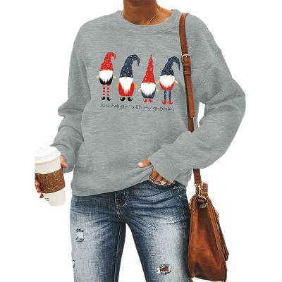 China 2021 Winter Loose Print Christmas Anti-wrinkle Sweater Merry Christmas Pullover Crewneck Top T-shirt Ladies for sale