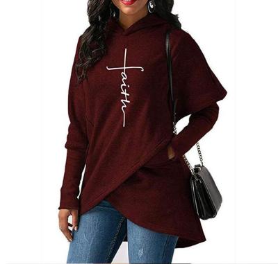 China Anti-Wrinkle Women Pullover Tops Solid Long Sleeve Pocket Drawstring Faith Women Plus Size Hoodies Sweatshirts for sale