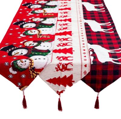 China Jacquard 7 Patterns Hot Sales Christmas Elk Table Runner Cloth Blanket Carpet Decoration Seasonal Centerpiece for sale