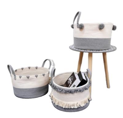 China Large Sustainable Wholesale High Quality Foldable Cotton Rope Woven Plant Basket Storage With Handle for sale