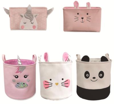 China Wholesale Viable Kids Canvas Large Foldable Animal Shape Panda Unicorn Rabbit Organizer Room Storage Basket Toys Clothes Laundry for sale