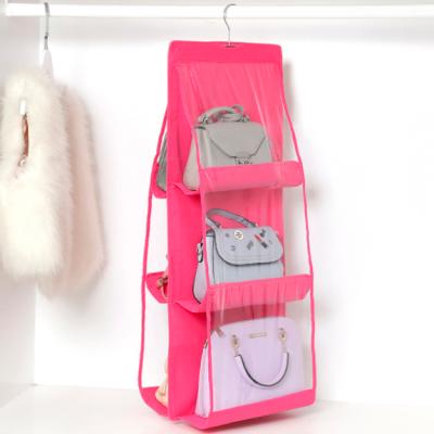 China Handbag Hanging Organizer Direct From Manufacturer 8 Viable Colors 6 Pocket For Transparent Wardrobe Closet Storage Bag for sale