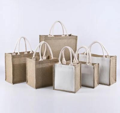 China Custom Printed Logo Waterproof Burlap Wedding Packaging Tote Jute Gift Bags for sale