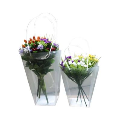 China PVC Transparent Gift Bag Custom Plastic Handbag Flower Hand Basket Packing Bag for sale