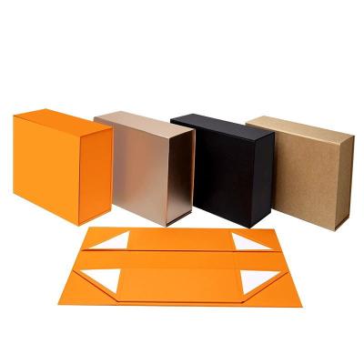 China Orange Color  Luxury Rigid Flat Folding Magnetic Gift Packaging Paper Box for sale