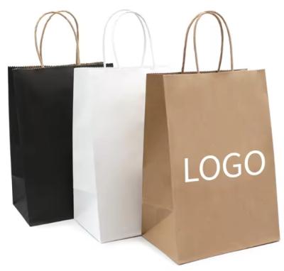 China White And Brown Kraft Paper Twisted Handle Shopping Carrier Bag With Logo Printed for sale