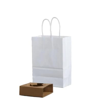 China Eco Friendly Recyclable White Small Paper Bag With Handles For Retail And Grocery for sale