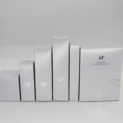 China High-End Customized Silver Cosmetic Packaging Boxes Skin Care Box Packaging Box Silver Stamping Logo for sale