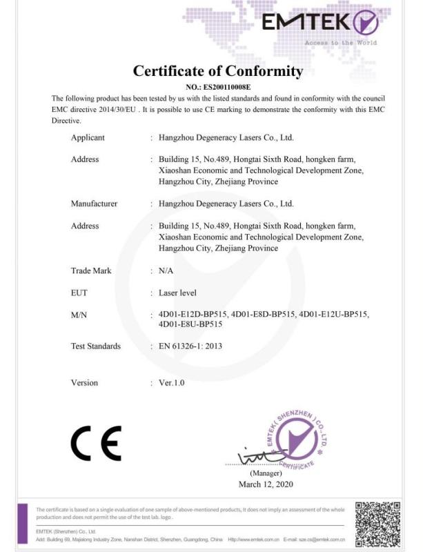 CE - Hangzhou Degeneracy Lasers Technology Co., Ltd.