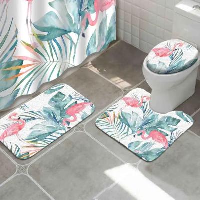 China Washable Bathroom Products 3pcs Designs Hot Photo Printed Anti-Slip Bath Toilet Mats Fug Bathroom for sale