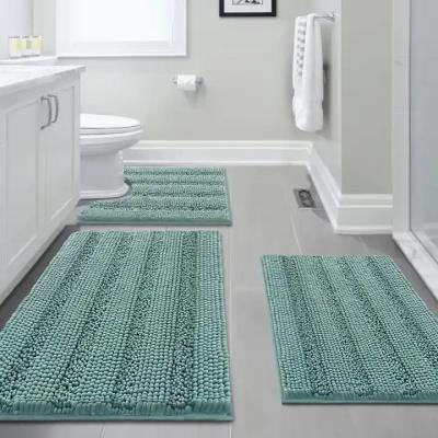 China Home Luxury Solid Washable 3 Pieces Non Slip Shaggy Bathroom Rugs Chenille Bath Mat Set For Bathroom Washroom for sale