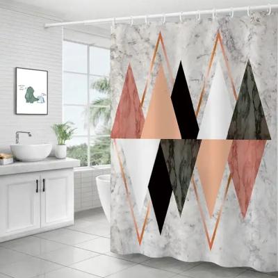 China Gray Gold Black Simple Design Viable White Marble Striped Bathroom Accessories Decorative Waterproof Shower Curtain Screen With Hooks for sale