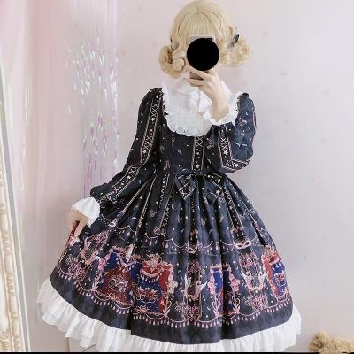 China Chiffon Japanese Lolita Anime Style Lace Skirt For Girls Lolita Long Sleeve Dress Sweet Costume Dress With Lace for sale