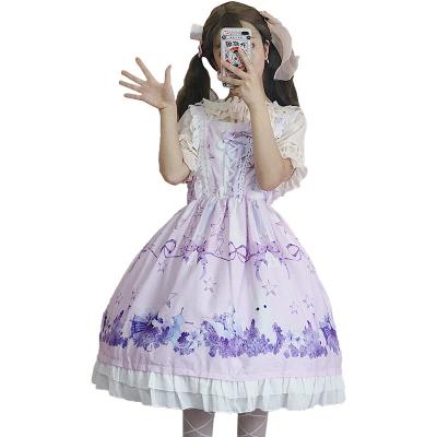 China Hot sale anime style chiffon lace fabric dress lolita costume dress pink jsk sweet ladies dress for sale