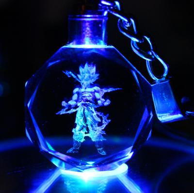 China Shining Gift Crystal Props Pendant New Anime Dragon Saiyajin Goku Crystal Key Ring Car Keychains LED Cosplay for sale