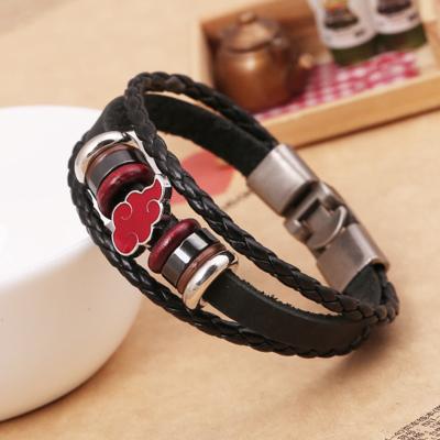 China CLASSIC Red Metal Double Symbol Cloud String PU Bracelet Leather Bracelet for sale