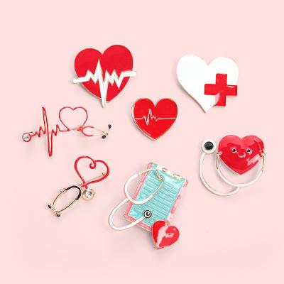 China ALLOY Heartbeat Medical Related Custom Stethoscope Medical Electrocardiogram Pins Enamel Pin For Doctor Nurse for sale