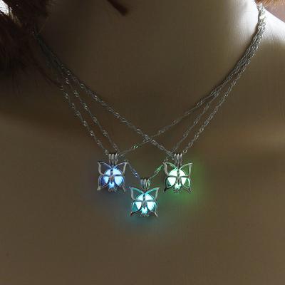 China 2022 Cute New Butterfly Necklace Pendant Cage Pendant For Women Girls Jewelry Fluorescent Luminous Halloween Gift for sale