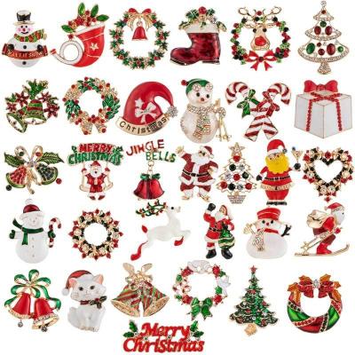 China Clothes Wholesale 2022 New Christmas High-grade Alloy Brooches Oil Drip Christmas Tree Snow Bells Pin Drip Decorations for sale