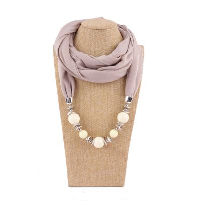 China Polyester 2022 New Designer Ethnic Solid Tassel Collar Chiffon Scarf Gorgeous Beaded Women Shawl Scarf Jewelry Pendants Necklace for sale