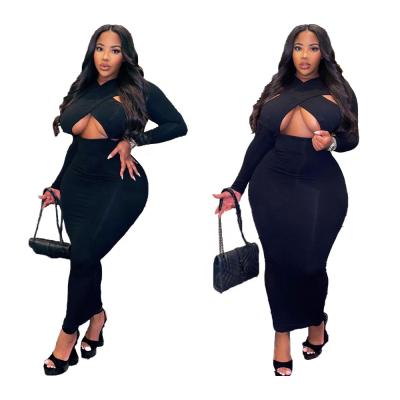 China Cavity Club Breathable Maxi Bodycon Dress Ladies Casual Fashion Long Sleeve Plus Size Woman Casual Outfits for sale