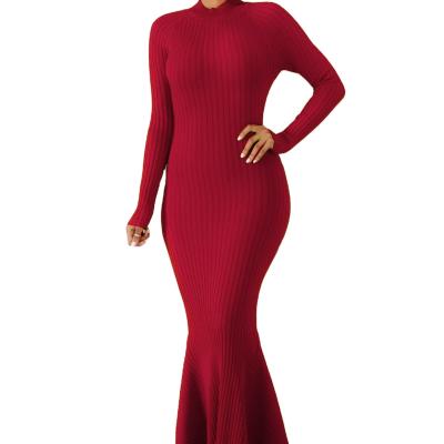 China 2021 Sustainable Full Sleeve Knitted Long Maxi Dress Women Fashion Long Dress With O-Neck for sale