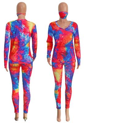 China 2021 Autumn And Winter Tie Dye Breathable Two-piece Set With Msk Women's Tracksuit Sets High Quality Two-piece Women's Outfits for sale