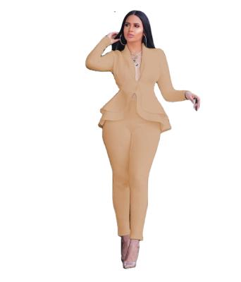 China 2021 Breathable Elegant Ladies Slim Fit Suits Style Pink Deep V Neck Gather Waist Women's Suits for sale