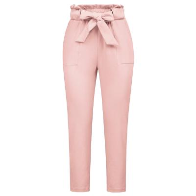 China Autumn Womens Plus Trousers Pants Breathable Elastic High Waist Decorated With Belt Casual Trousers for sale