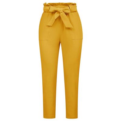 China Breathable High Waist Elegant Pants With Bowknot Yellow Women's Straight Suit Pants for sale