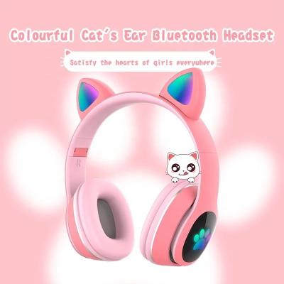 China Colorful Beauty Blutooth Earphone BT 5.0 Headset Christmas Gift Cat Ears Rainbow Cute Style BT Headband Game Durable Wireless Earphone for sale