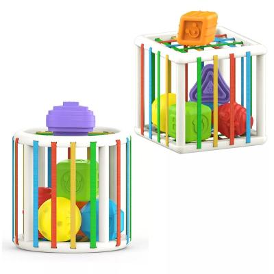 China Eductional Preschool Toys Rainbow Color Baby Activity Cube Crate Educational Eco-Friendly Shape Matching Soft Hand Training Intelligence Development Toys for sale