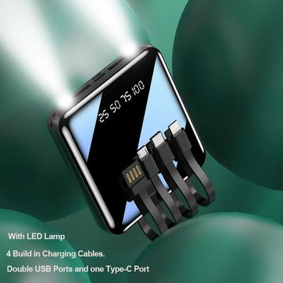 China Support 10000mAh Fast Charging Power Bank with Cables Large Capacity Power Banks Build Portable Mini Power Banks with Cable LED Charging Lamp for sale