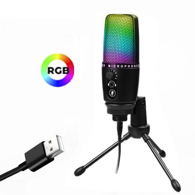 China Professional USB RGB Microphone Studio Voice Recording Condenser Microphone USB Podcast Game MIC for Computer PC Condenser Gamer Microphone for sale