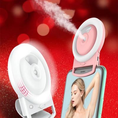 China Mist Selfie Humidifier Led Ring Light New 2021 Portable Mobile Phone Face Moisturizing Selfie Led Ring Light Warm White Adjustable Light With Humidifiers Function for sale