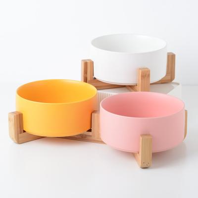 China Petto Viable Factory Direct Selling Cat Food Water Bowl With Wooden Stand Wholesale Nordic Ceramic Pet Bowl for sale