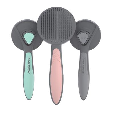 China New Design Pet Comb One-click Viable Stainless Steel Pet Comb Brush Self-cleaning Dematting Comb for sale